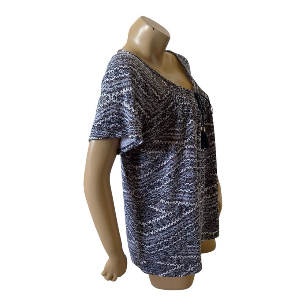 Faded Glory Peasant Top Womens Plus 1X 16W Geometric Tassel Keyhole Boho Knit - Picture 3 of 8